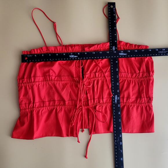 La Amario Red Boho Front Tie Spaghetti Strap Cami Top Size Large Patriotic NWT - Picture 5 of 6